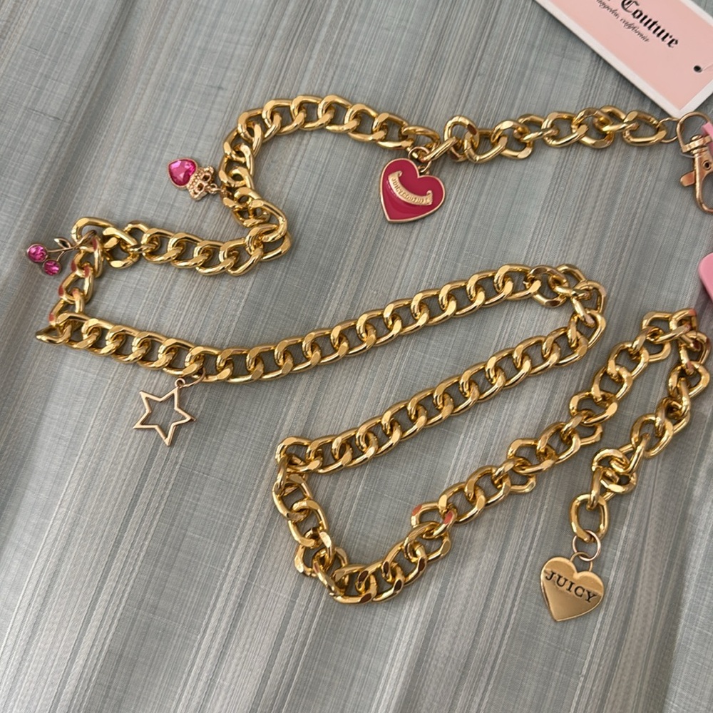Beautiful and fun gold chain metal belt with 5 charms - size S/M - NWT